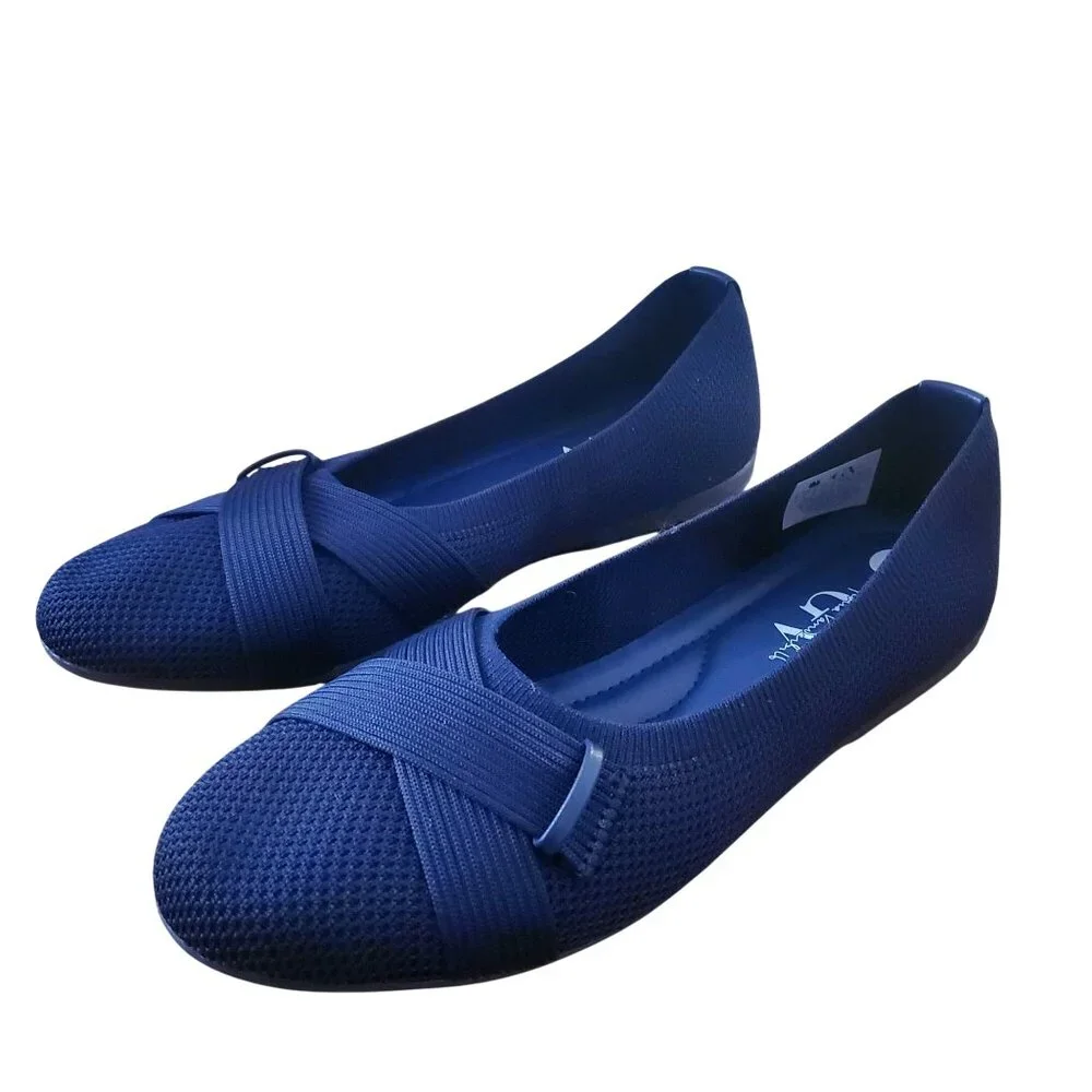 GV Gloria Vanderbilt 8.5 Debbie Knit Double Strap Flat Ballet Shoes Slip-on Blue